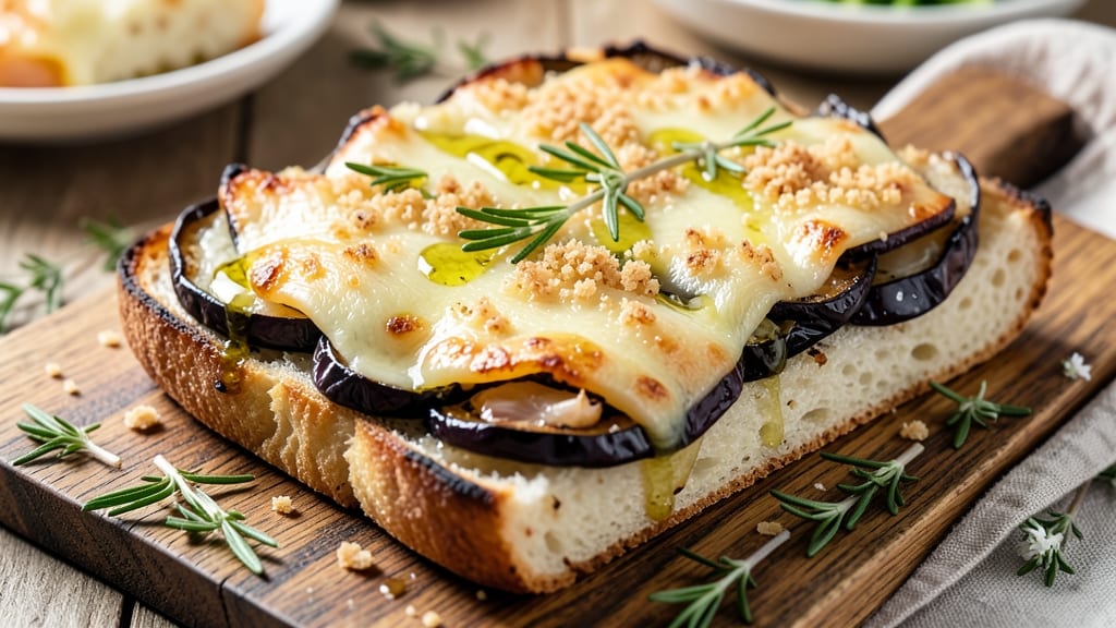 Aubergine, Kitchen Cheese, and Bread Recipe: Charred Eggplant Meets Melty Cheese in Crusty Layers